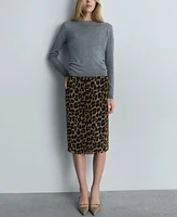 Mango Women's Leopard Midi Skirt