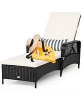 Sugift Pe Rattan Armrest Chaise Lounge Chair with Adjustable Pillow