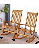 Sugift Indoor Outdoor Wooden High Back Rocking Chair-Natural