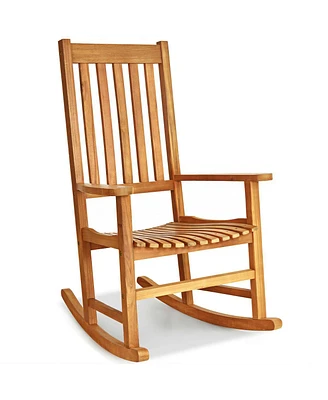 Sugift Indoor Outdoor Wooden High Back Rocking Chair-Natural