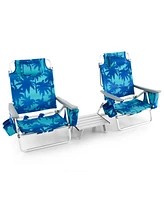 Sugift 2 Packs 5-Position Outdoor Folding Backpack Beach Table Chair Reclining Chair Set-Navy