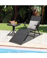 Sugift Patio Foldable Chaise Lounge Chair with Backrest and Footrest-Black