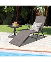Sugift Patio Foldable Chaise Lounge Chair with Backrest and Footrest-Gray