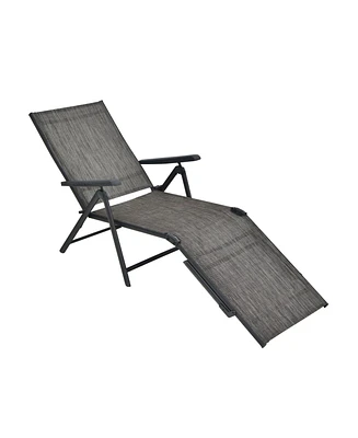 Sugift Patio Foldable Chaise Lounge Chair with Backrest and Footrest-Gray