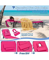 Sugift Beach Chaise Lounge Chair with Face Hole and Removable Pillow-Pink