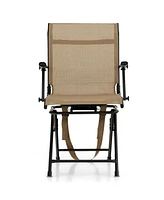 Sugift Foldable Swivel Patio Chair with Armrest and Mesh Back-Coffee