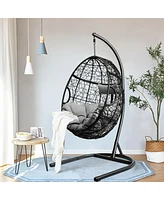 Sugift Hanging Cushioned Hammock Chair with Stand -Gray