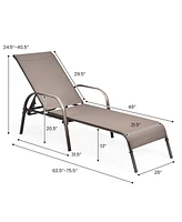 Sugift 2 Pcs Outdoor Patio Lounge Chair Chaise Fabric with Adjustable Reclining Armrest-Brown