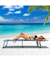 Sugift Folding Chaise Lounge Chair with Face Hole for Beach-Blue