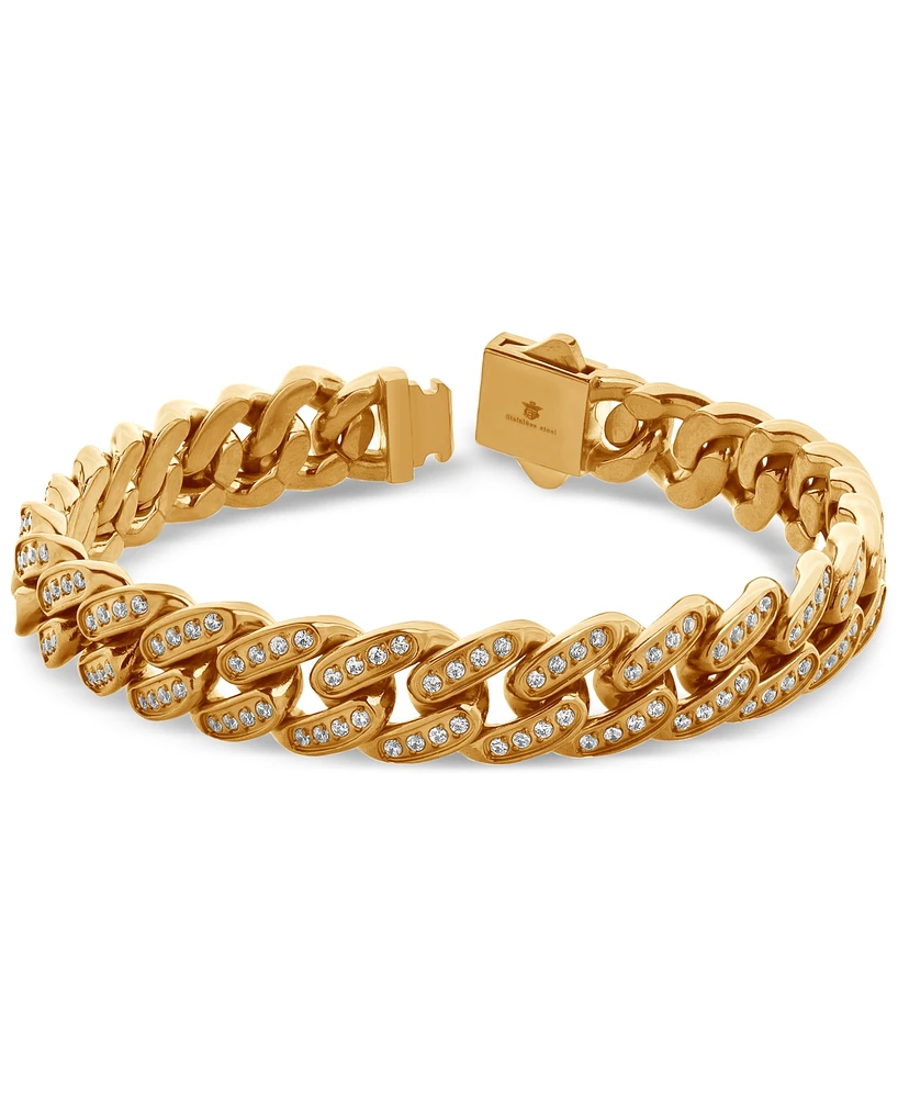 Blackjack Men's Miami Cuban Link Cubic Zirconia Bracelet Gold-Tone Ion-Plated Stainless Steel