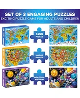 Quokka 3 Pack Puzzles for Kids Ages 8-10 and Adults - World, Usa Map & Space