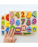 Quokka 3xSET Chunky Wooden Puzzles for Toddlers 1-3 - Numbers Alphabet Shapes - Assorted Pre