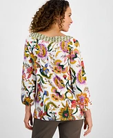 Jm Collection Petite Mirella Garden Boat-Neck Top, Exclusively at Macy's