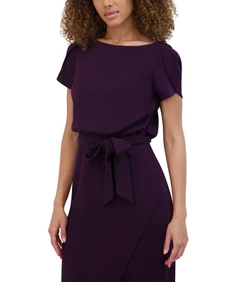 kensie Women's Tulip-Sleeve Tie-Waist Sheath Dress