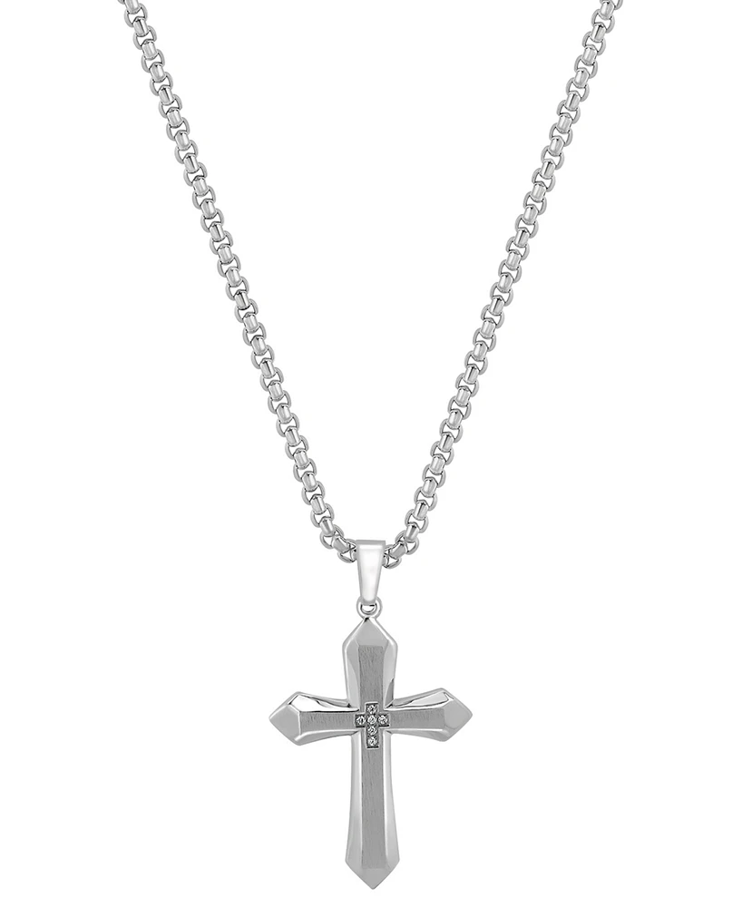 Blackjack Men's Cubic Zirconia Cross 24" Pendant Necklace in Stainless Steel