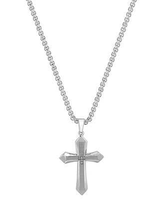 Blackjack Men's Cubic Zirconia Cross 24" Pendant Necklace in Stainless Steel