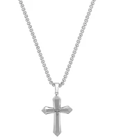 Blackjack Men's Cubic Zirconia Cross 24" Pendant Necklace in Stainless Steel