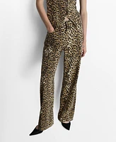 Mango Women's Leo High-Rise Straight-Fit Leopard-Print Jeans