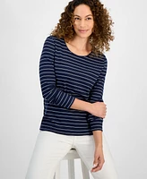 Style & Co Petite North Stripe Long-Sleeve Scoop-Neckline Top, Exclusively at Macy's