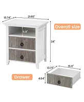 gaomon Nightstand with 2 Storage Drawers, Farmhouse End Side Table with Wave Fluted Panel, Gray 2pcs