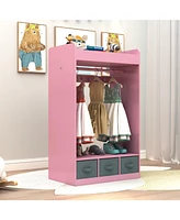 Slickblue Kids Open Hanging Armoire Closet with Mirror, Costume Organizer Rack, Pink