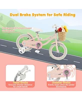 Hongge 14-Inch Kids Bike with Training Wheels and Adjustable Handlebar Seat-Pink