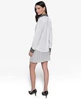 Karl Lagerfeld Paris Women's Tweed-Trim Button-Front Shirt