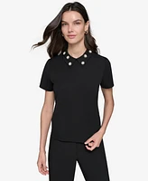 Karl Lagerfeld Paris Women's Embellished Collar Ponte-Knit Top