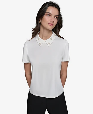 Karl Lagerfeld Paris Women's Embellished Collar Ponte-Knit Top