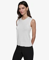 Karl Lagerfeld Paris Women's Embellished-Neck Sleeveless Knit Top