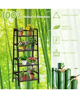 Sugift 4-Tier Bamboo Plant Rack with Guardrails Stable and Space-Saving-Brown