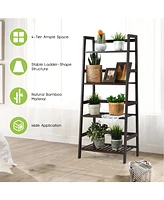 Sugift 4-Tier Bamboo Plant Rack with Guardrails Stable and Space-Saving-Brown