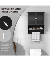 Sugift 2-Doors Bathroom Wall-Mounted Medicine Cabinet with Towel Bar-Black