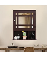 Sugift Wall Mounted and Mirrored Bathroom Cabinet-Brown