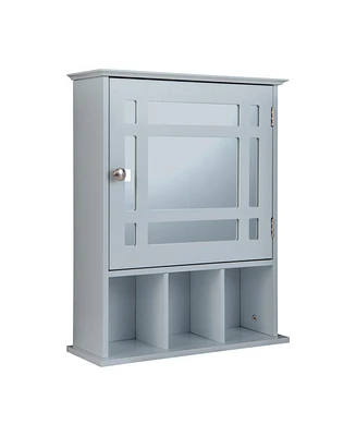 Sugift Wall Mounted and Mirrored Bathroom Cabinet-Gray