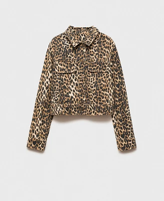 Mango Women's Leopard-Print Denim Jacket