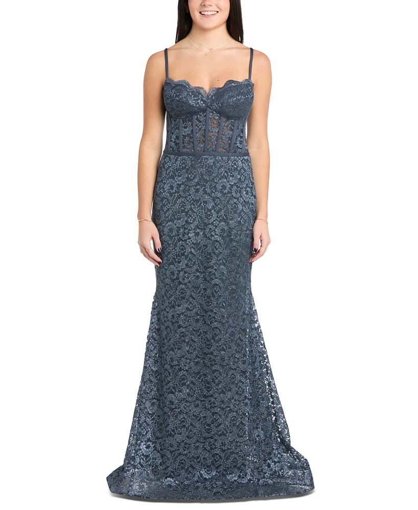 Morgan & Company Juniors' Glitter Lace Corset Gown