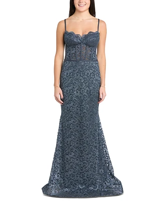 Morgan & Company Juniors' Glitter Lace Corset Gown