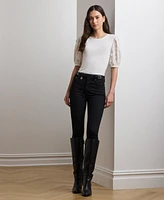 Lauren Ralph Women's Eyelet Jersey Puff-Sleeve Tee