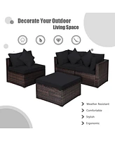 Sugift 4 Pieces Ottoman Garden Patio Rattan Wicker Furniture Set with Cushion-Black