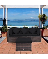 Sugift 4 Pieces Ottoman Garden Patio Rattan Wicker Furniture Set with Cushion-Black