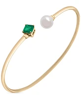 Audrey by Aurate Cultured Freshwater Pearl (7mm) & Rhodolite (5/8 ct. t.w.) Wire Cuff Bangle Bracelet Gold Vermeil, (Also Lab-Grown Emerald, Lab