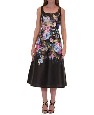 julia jordan Women's Floral-Embroidered Square-Neck Dress