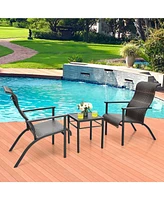 Sugift 3 Pieces Patio Rattan Bistro Set with High Backrest and Armrest