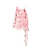 Milla Women's Romantic Ruffled Pink Mini Dress With Rose Appliques, Garden Of Eden