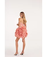 Milla Women's Appliqued Organza Coral Mini Dress