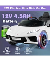 Hongge 12V Electric Kids Ride On Car Licensed Chevrolet Corvette C8 with Remote Control Ages 3+ Years Old