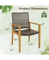 Sugift Set of 4 Outdoor Rattan Chair with Sturdy Acacia Wood Frame-Set of 4