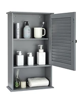 Sugift Bathroom Wall Mount Storage Cabinet Single Door with Height Adjustable Shelf-Gray