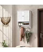 Sugift 2-Doors Bathroom Wall-Mounted Medicine Cabinet with Towel Bar-White